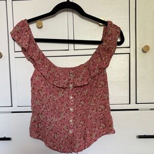 American Eagle Floral Pink Ruffle Women's Top